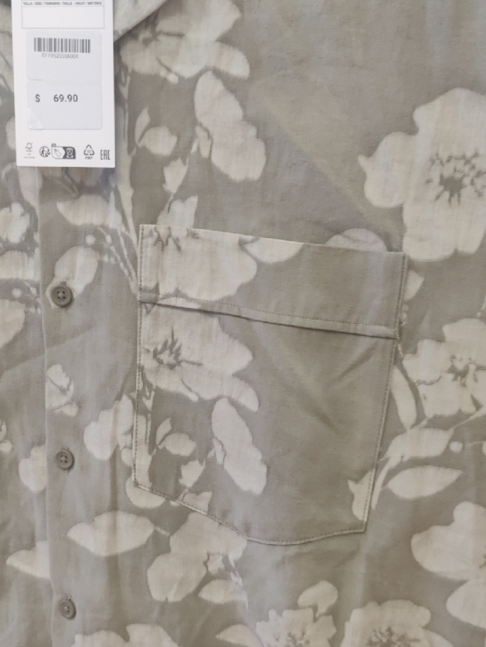 ZARA Olive Green Floral Short-Sleeve Button-Up Shirt - Picture 4 of 6